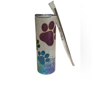 Handmade Paw Print Stainless Steel Tumbler | 20oz | Rainbow Paw Design
